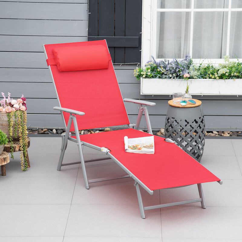 Red Outdoor Lounger: Folding Chaise with Adjustable Backrest