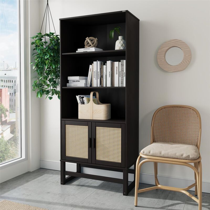 Talo Scandinavian Tall 3 Shelf Wooden Bookcase with Closed Storage