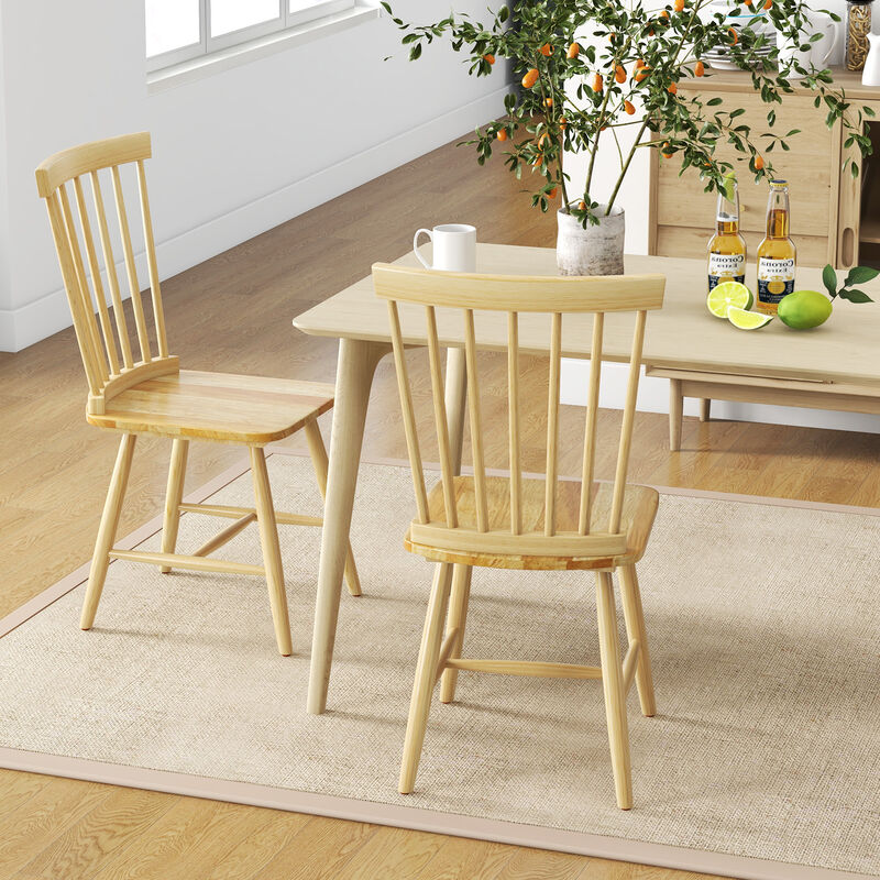 Set of 2 Windsor Dining Chairs with High Spindle Back-Natural