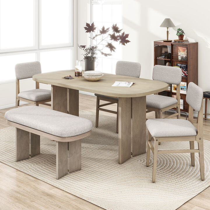 Whisen Farmhouse 6-Piece Dining Table Set with Bench and 4 Upholstered Chairs - Espresso
