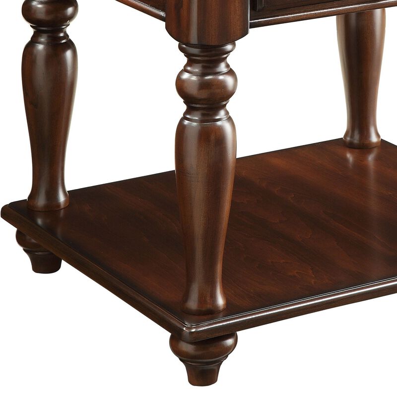 Wooden End Table with 1 Drawer and 1 Bottom Shelf, Walnut Brown-Benzara