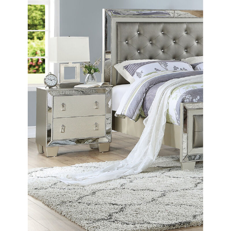 Contemporary 2 Drawers Nightstand In Silver
