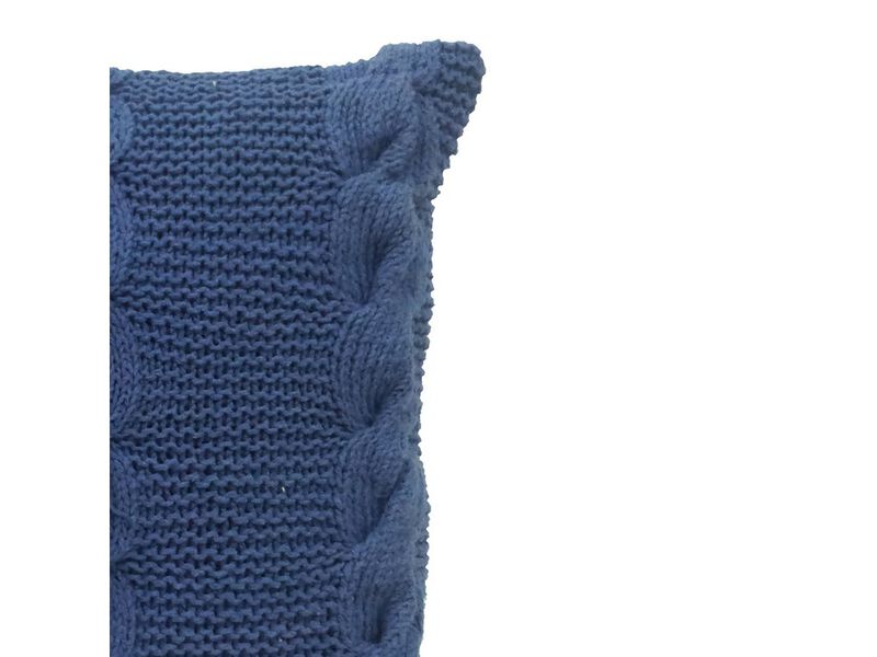 18 X 18 Inch Decorative Cable Knit Hand Woven Cotton Pillow, Blue - Benzara