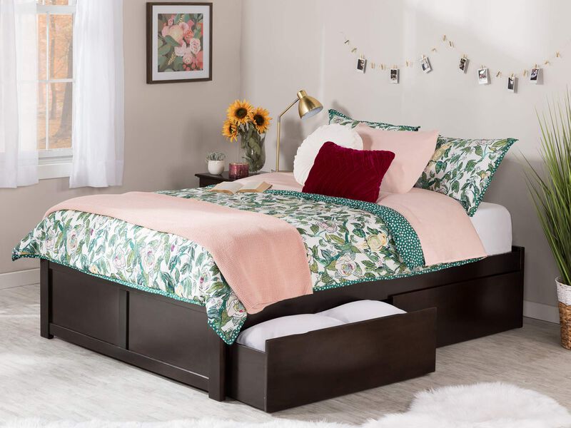 Atlantic FurnitureAFI Concord Queen Platform Bed with Flat Panel Footboard and Urban Bed Drawers in Espresso