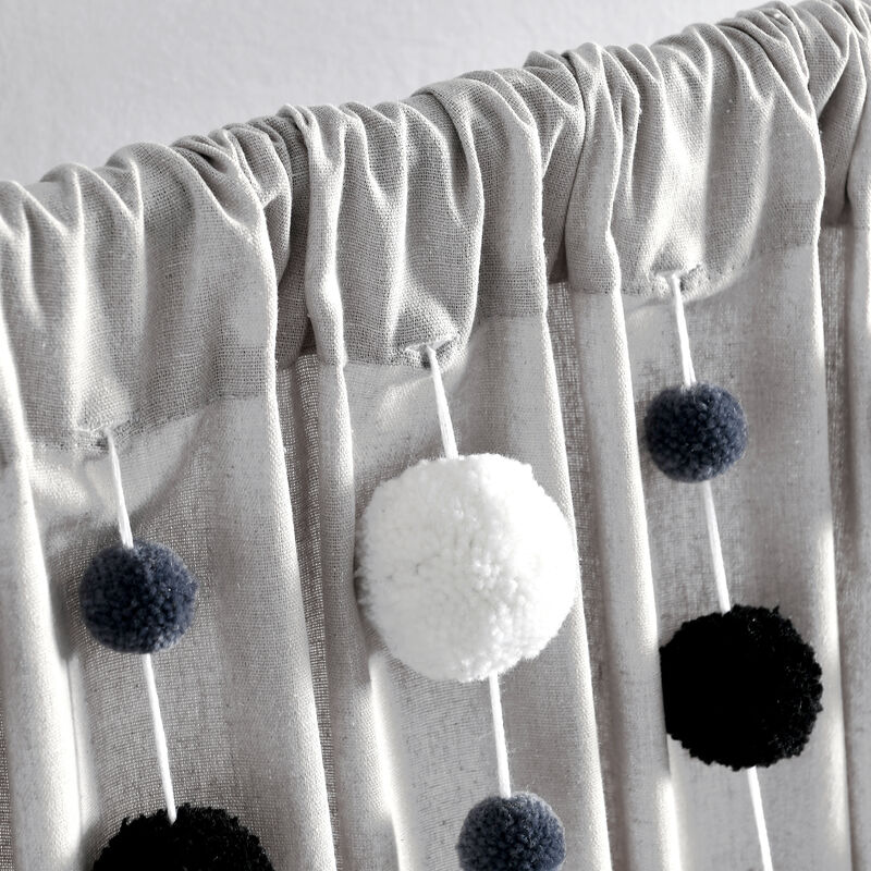 Boho Pom Pom Tassel Linen Window Curtain Panel