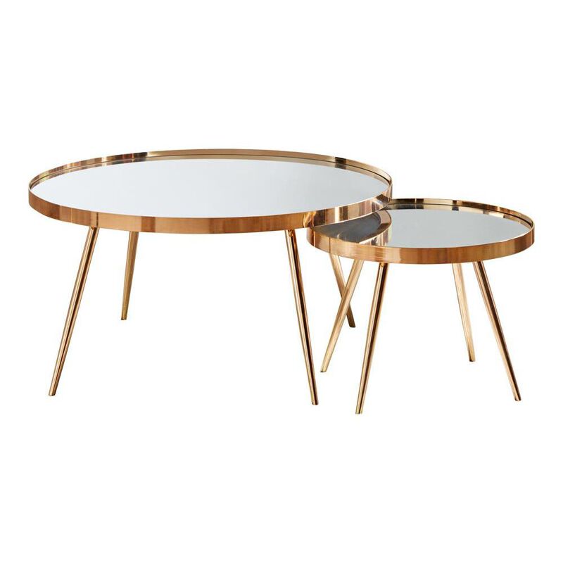 Kaelyn 2-piece Mirror Top Nesting Coffee Table Mirror and Gold