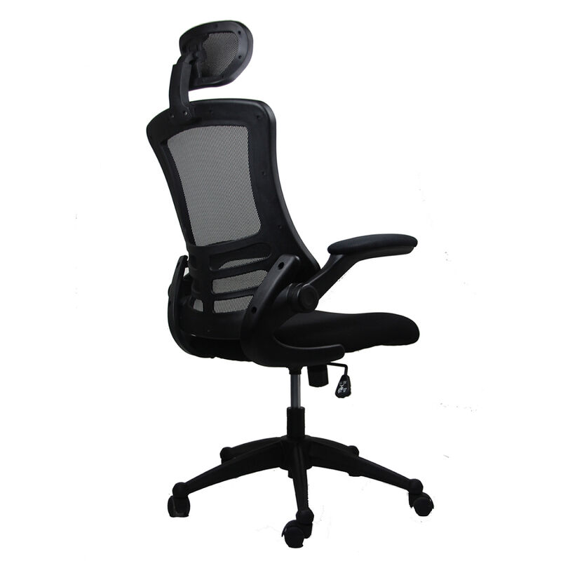 Modern High-Back Mesh Executive Office Chair with Headrest and Flip-Up Arms, Black