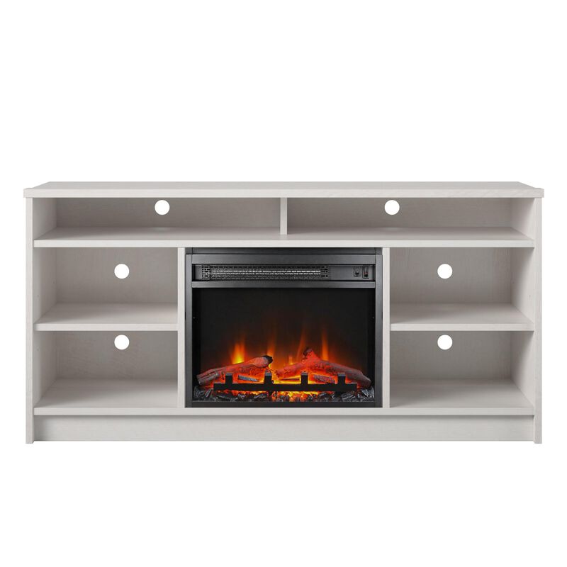 Hickory Hill 55" TV Stand with Electric Fireplace Space Heater and 6 Shelves