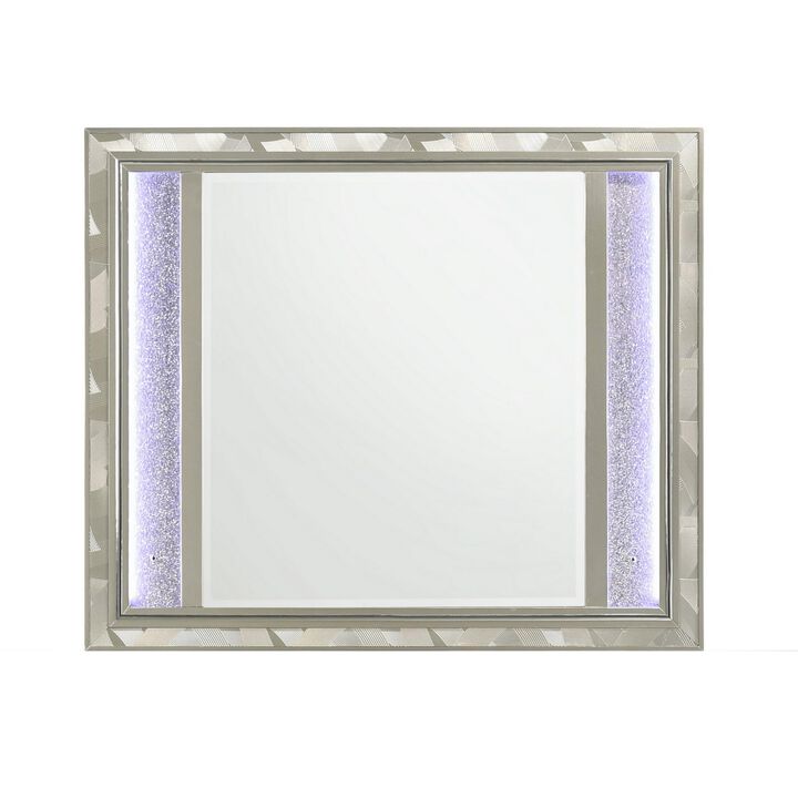 Benjara, Silver Bet 41 x 48 Dresser Mirror, Solid Wood Frame with Rhinestone Inlay