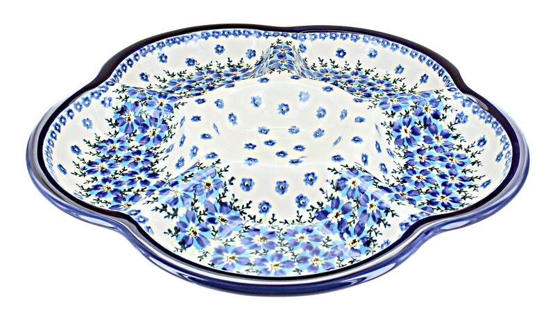 Blue Rose Polish Pottery Mosaic Flower Chip & Dip Tray