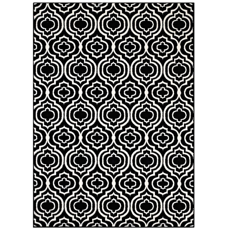 Frame Transitional Moroccan Trellis 8x10 Area Rug - Black and White
