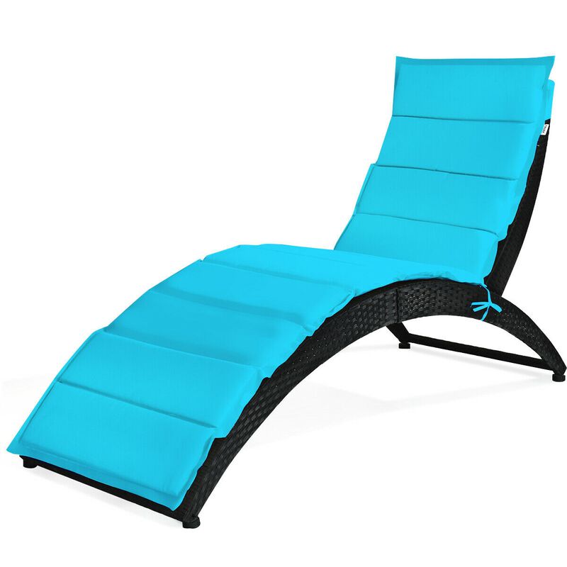 Folding Patio Rattan Lounge Cushioned Portable Chair