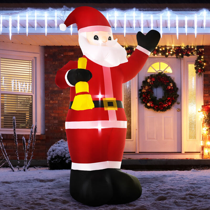 8FT Outdoor Lighted Inflated Xmas Holiday Yard Decoration, Santa Claus with Bell