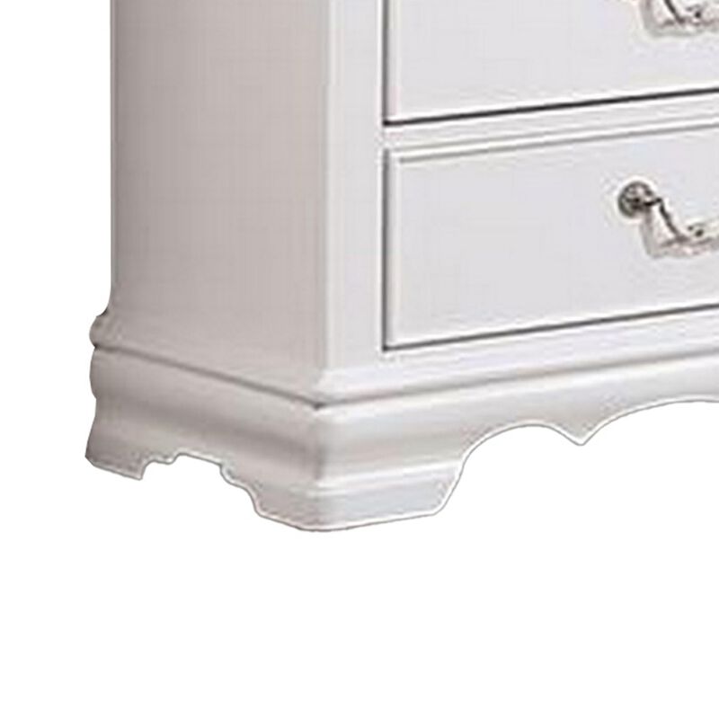 Benjara Aleci 54 Inch Wide Dresser Chest, 6 Drawers, Carved Detail, Wood, White and Nickel