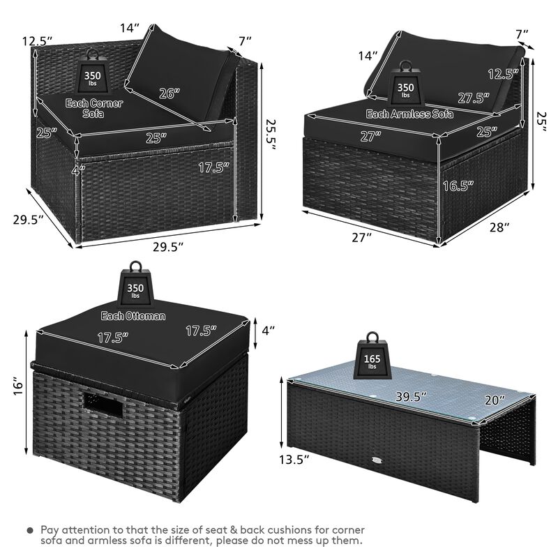 8 Pieces Patio Rattan Storage Table Furniture Set