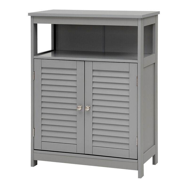 Costway Bathroom Storage Wood Floor Cabinet with Double Shutter Door Gray