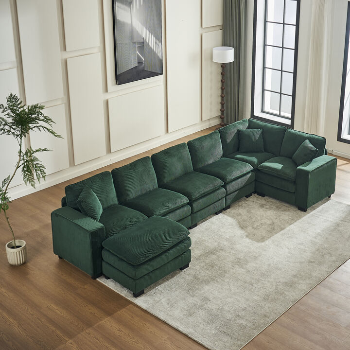 Merax Modern U Shaped 6-seat Sectional Sofa Couch with one Ottoman and three toss pillows