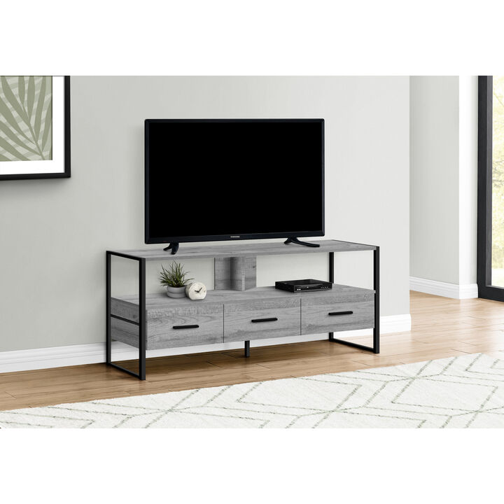 Monarch Specialties I 2617 Tv Stand, 48 Inch, Console, Media Entertainment Center, Storage Drawers, Living Room, Bedroom, Laminate, Metal, Grey, Black, Contemporary, Modern
