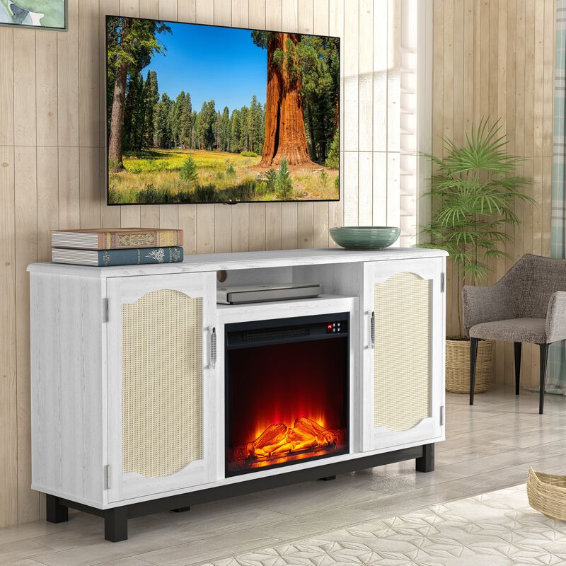 FESTIVO Rustic 63" Entertainment Center w/ Fireplace for TVs up to 65"