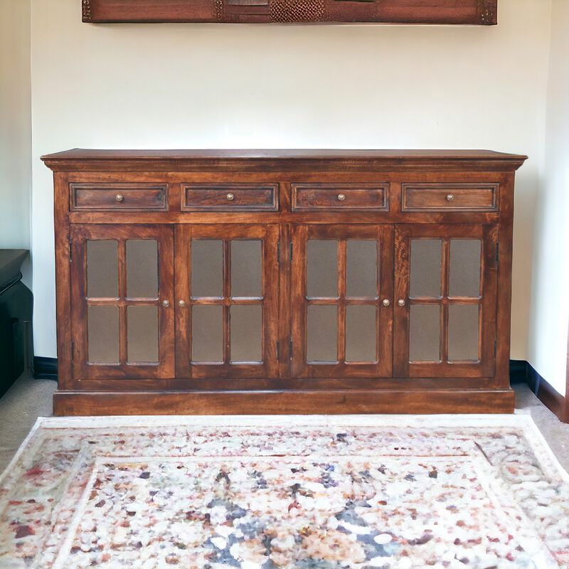 Light Walnut Solid Wood Glazed Sideboard