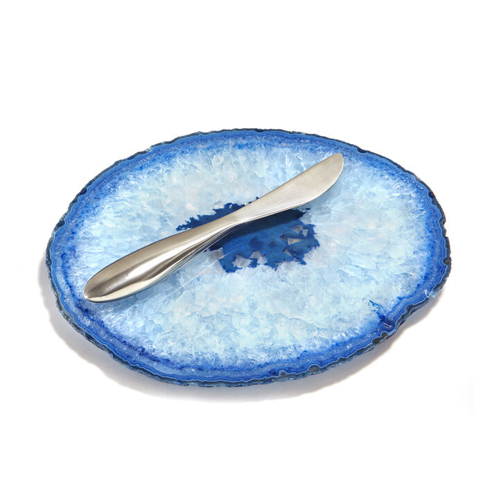 Ita Cheese Plate & Forma Spreader, Azure Agate & Silver