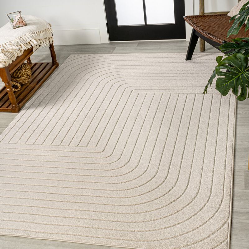 Odense High-Low Minimalist Angle Geometric Beige/Cream 4 ft. x 6 ft. Indoor/Outdoor Area Rug