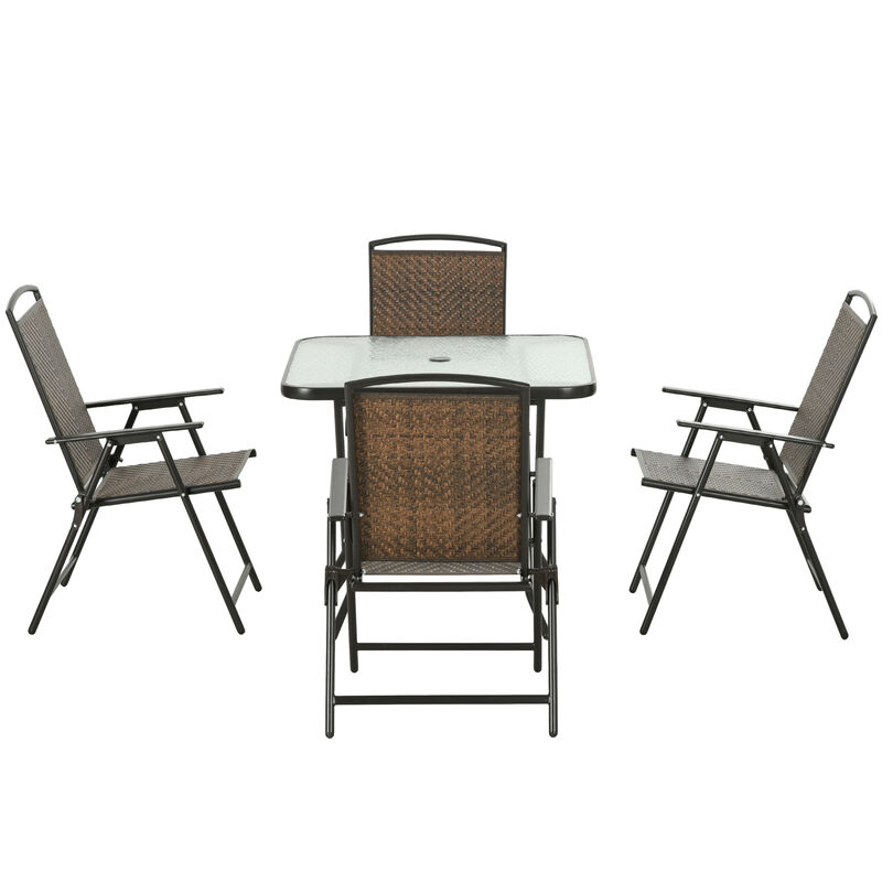 Outsunny 5 Pieces Wicker Patio Dining Set Foldable W/ Umbrella Hole