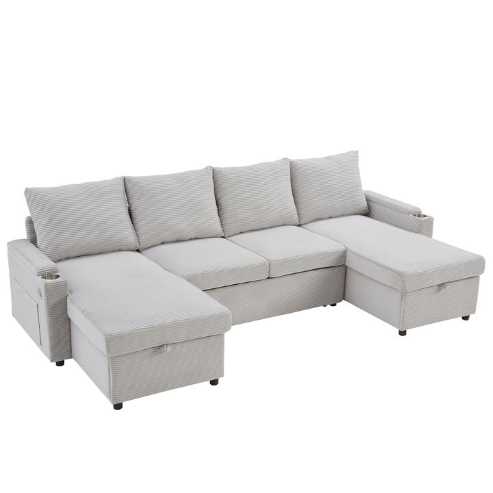 Merax Convertible Sofa Bed U-Shaped Sectional Sofa Modern Upholstered Sofa with Storage Chaise Lounges