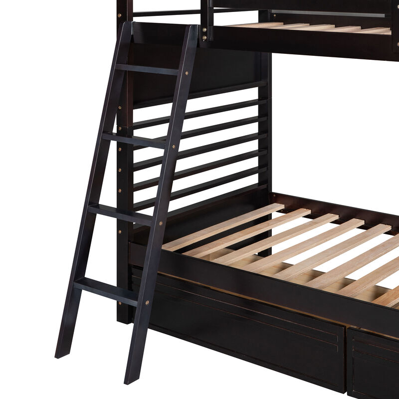 Merax Solid Wood Bunk Bed with Two Storage Drawers