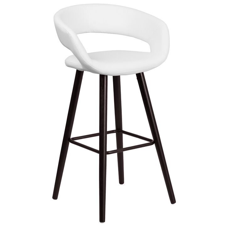 Flash Furniture Brynn Series 29'' High Contemporary Cappuccino Wood Barstool in White Vinyl