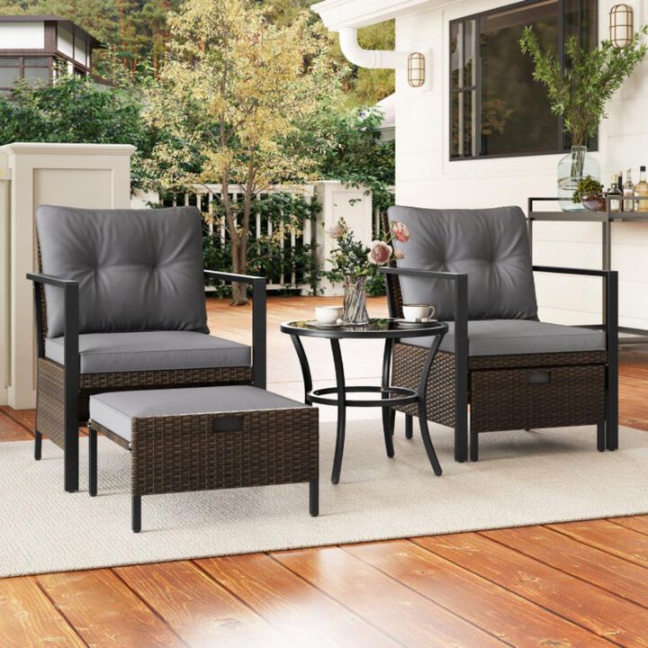 Hivvago 4 Piece Outdoor Furniture Set with Glass Topped Coffee Table