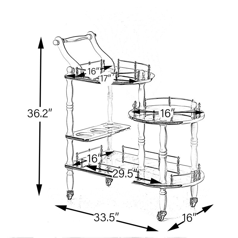 Serving Bar Cart Tea Trolley, 3 Tier Shelves on Rolling Wheels, Mobile Liquor Bar for Wine Beverage Dinner Party, Kitchen Storage Island Coffee Cabinet for Dining Living Room, Wood, Brown