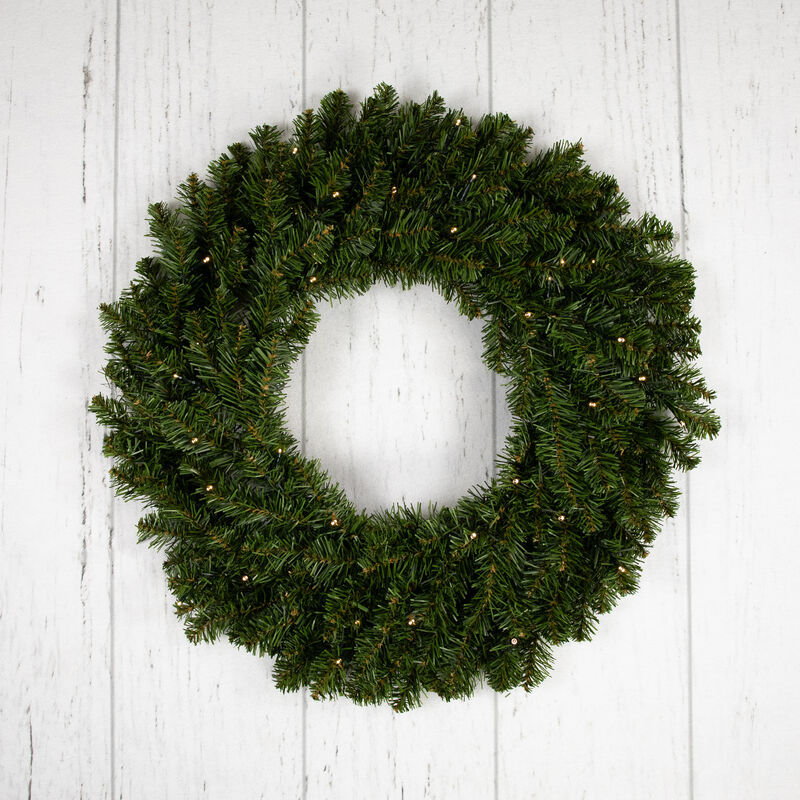 Pre-Lit Canadian Pine Artificial Christmas Wreath  24-Inch  Clear Lights