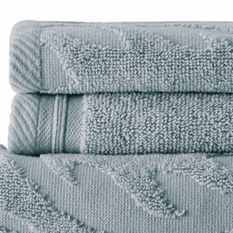 Oya 6 Piece Soft Egyptian Cotton Towel Set, Medallion Pattern, Blue Gray-Benzara