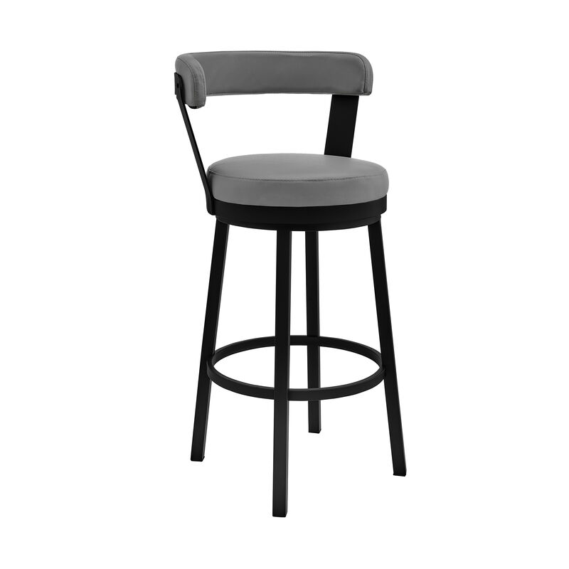 Kobe Bar Height Swivel Bar Stool in Black Finish and Gray Faux Leather