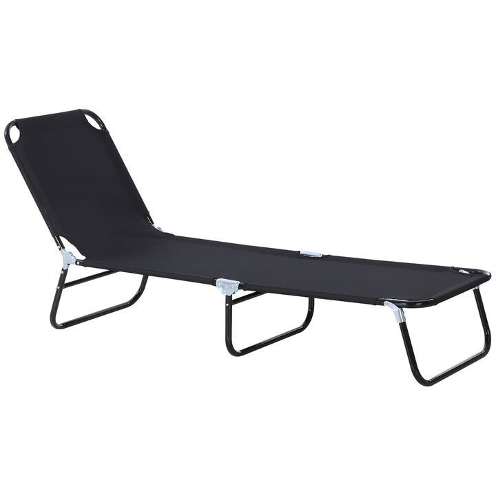 Black Sun Lounger: Portable 5-Position Folding Chaise for Beach, Poolside, Patio