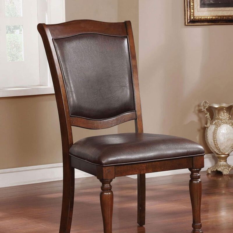 Luxurious Traditional Dining Chairs Brown Cherry Solid wood Espresso Leatherette Seat Set of 2pc Side Chairs Turned Legs Kitchen Dining Room
