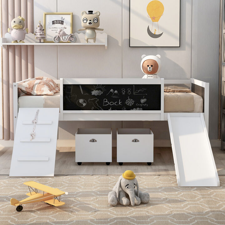 Whisen Twin size Loft Bed Wood Bed with Two Storage Boxes