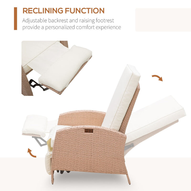 Luxe Outdoor Relaxation: Beige Rattan Recliner with Side Table and Footrest