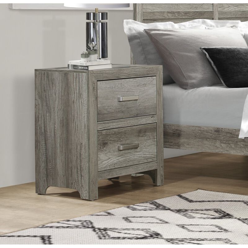 Transitional Aesthetic Bedroom Nightstand MDF Veneer Weathered Gray Finish Nickel Hardware Bedside Table