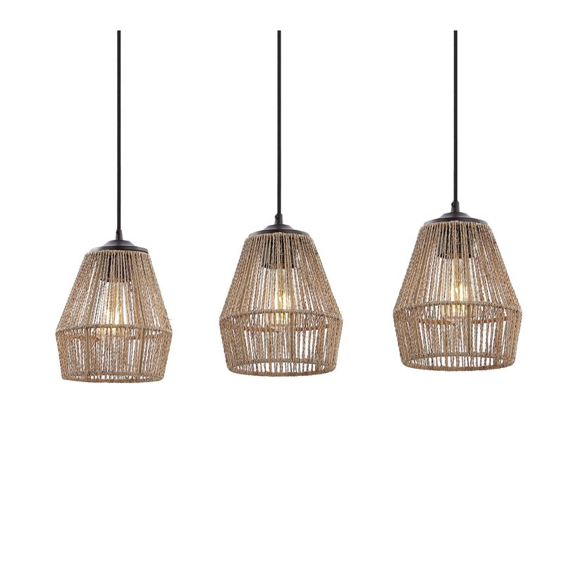 Ibiza Island 30" 3-Light Woven Rope/Metal Bohemian Coastal LED Linear Pendant, Oil Rubbed Bronze/Natural