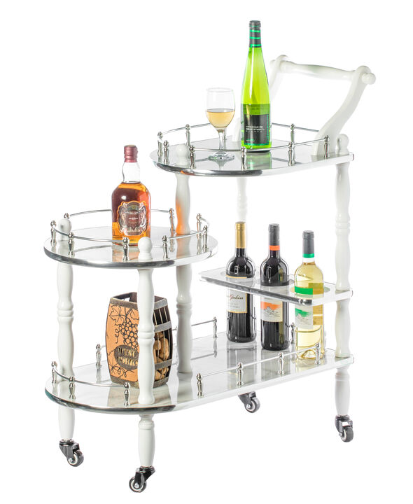 Serving Bar Cart Tea Trolley, 3 Tier Shelves on Rolling Wheels, Mobile Liquor Bar for Wine Beverage Dinner Party, Kitchen Storage Island Coffee Cabinet for Dining Living Room, Wood, Brown