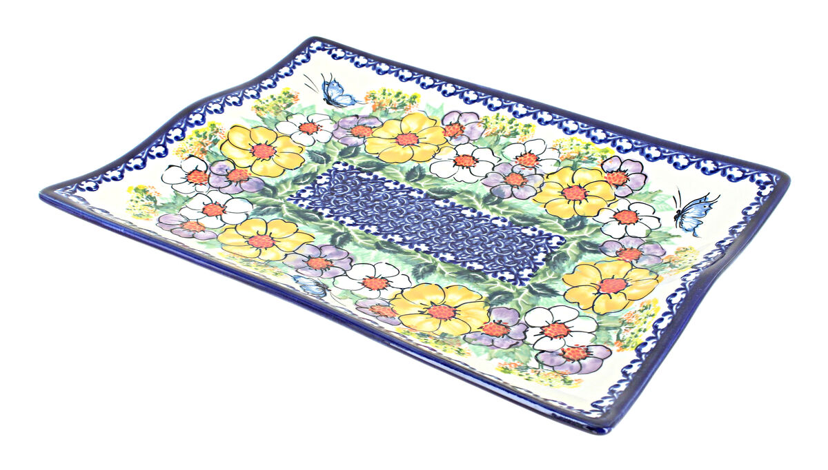 Blue Rose Polish Pottery Mistletoe Rectangular Tray