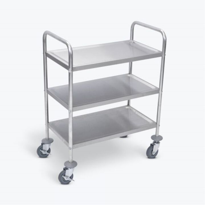 Ergode Stainless Steel 37" H Mobile Multipurpose Utility Cart with 3 Shelves and Rounded Handle - Great for Healthcare, Food Service and More