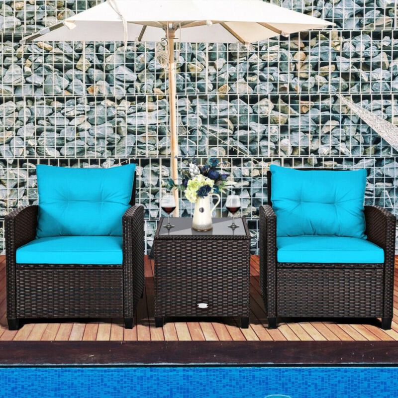 Hivvago 3 Pieces Rattan Patio Furniture Set with Washable Cushion