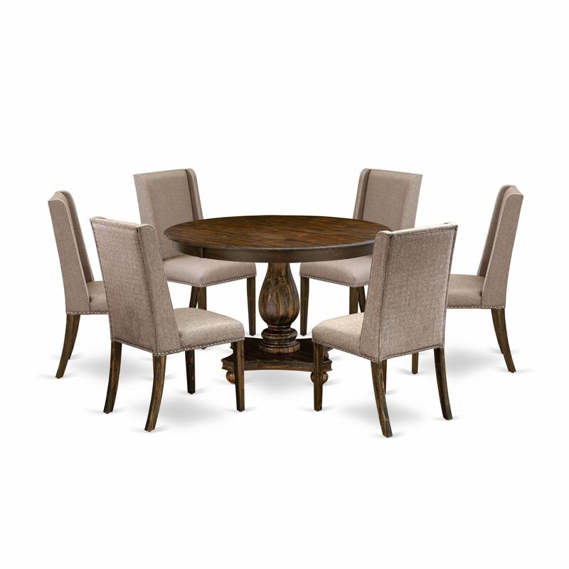East West Furniture F2FL7-716 7Pc Dining Set - Round Table and 6 Parson Chairs - Distressed Jacobean Color