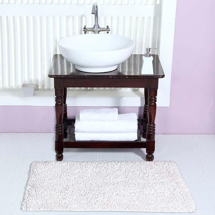 Knightsbridge Chenille Shaggy 220 GSF Non Skid Back Bath Rug 17 x 24 - White