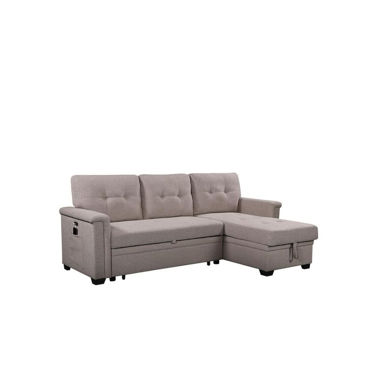 Lilola Home Ashlyn Light Gray Reversible Sleeper Sectional Sofa with Storage Chaise, USB Charging Ports and Pocket