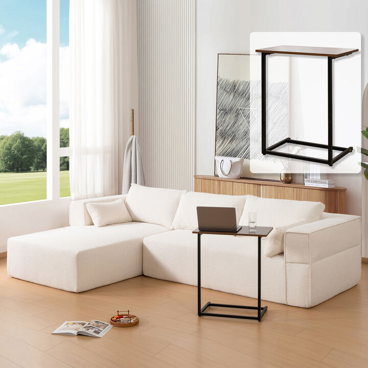 Whisen 112"Modular Sectional Sofa with Free Side Table,Wide Seat,Fully Compressed,Wrinkle-resistant Boucle Fabric Couch with Chaise,Free Combination,L-Shaped Sofa