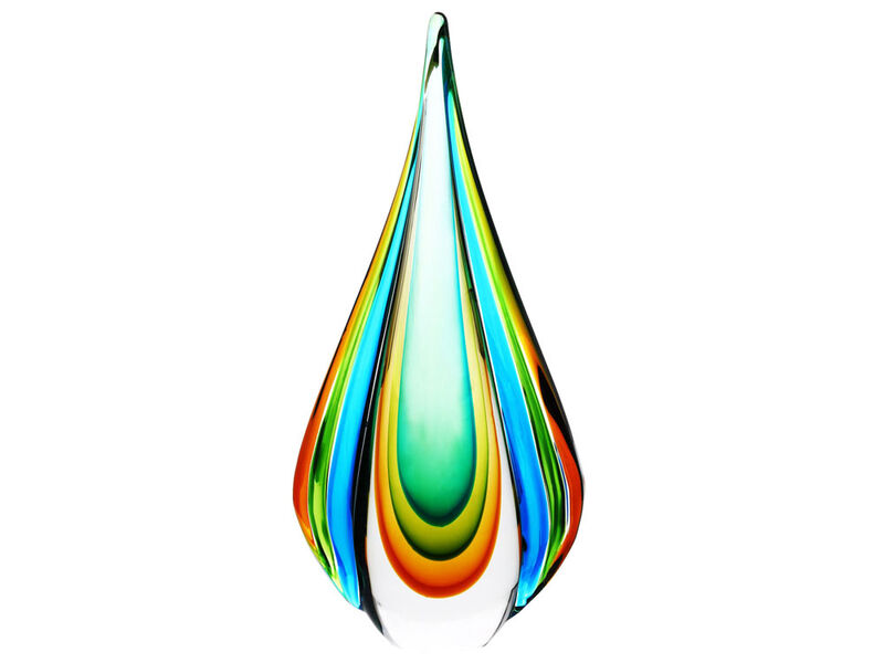 Hand Blown Green Flame Teardrop Sommerso Art Glass Sculpture